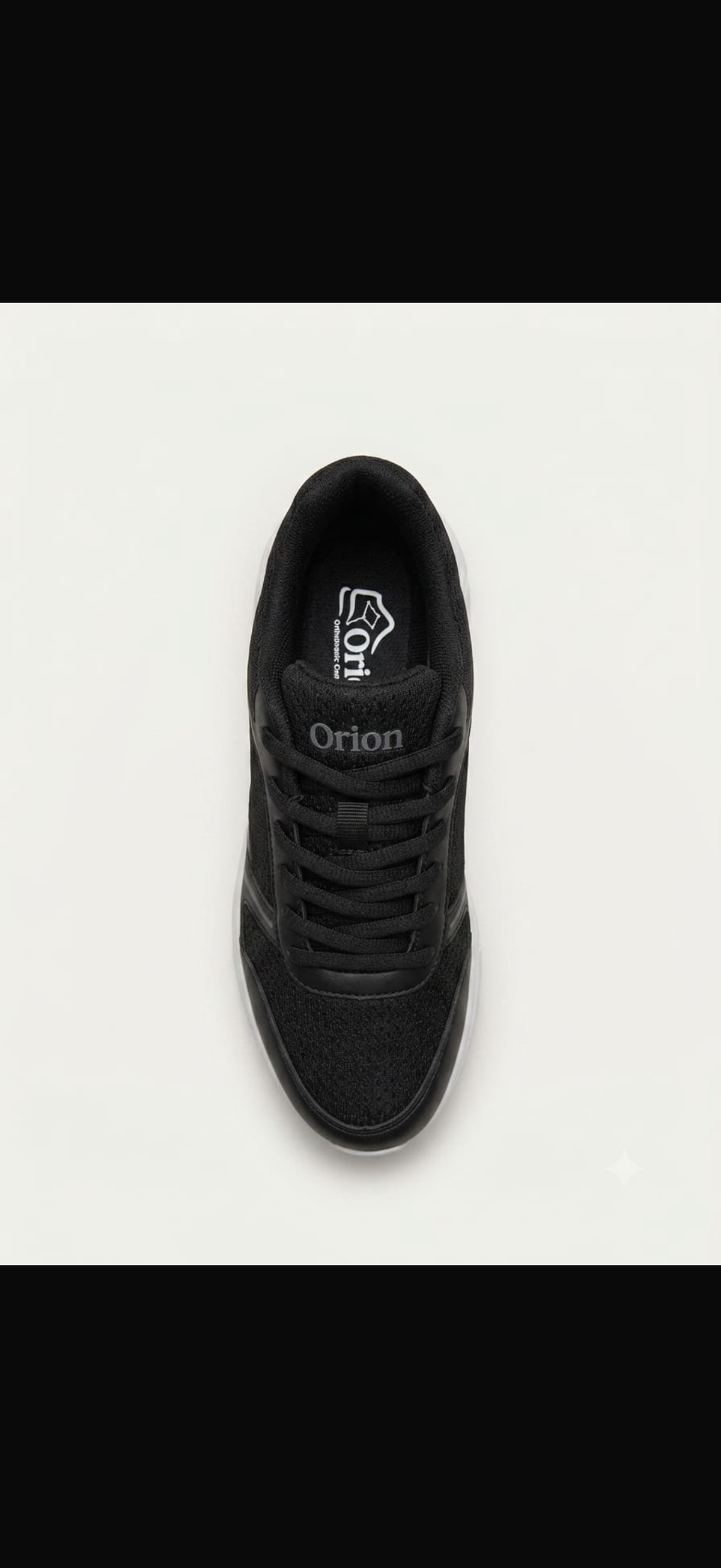 Orion sneaker black with white sole top view